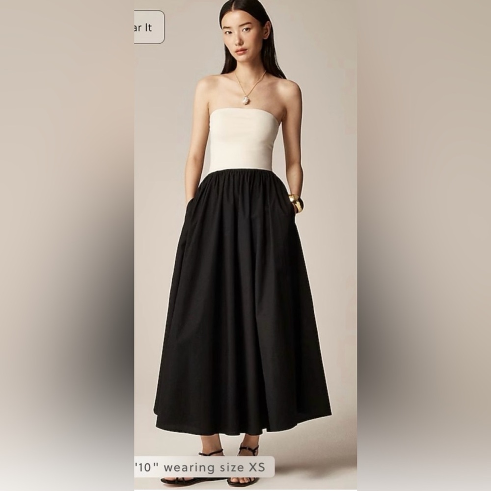 J. Crew Strapless Two-Tone Midi Dress in Cream and Black
